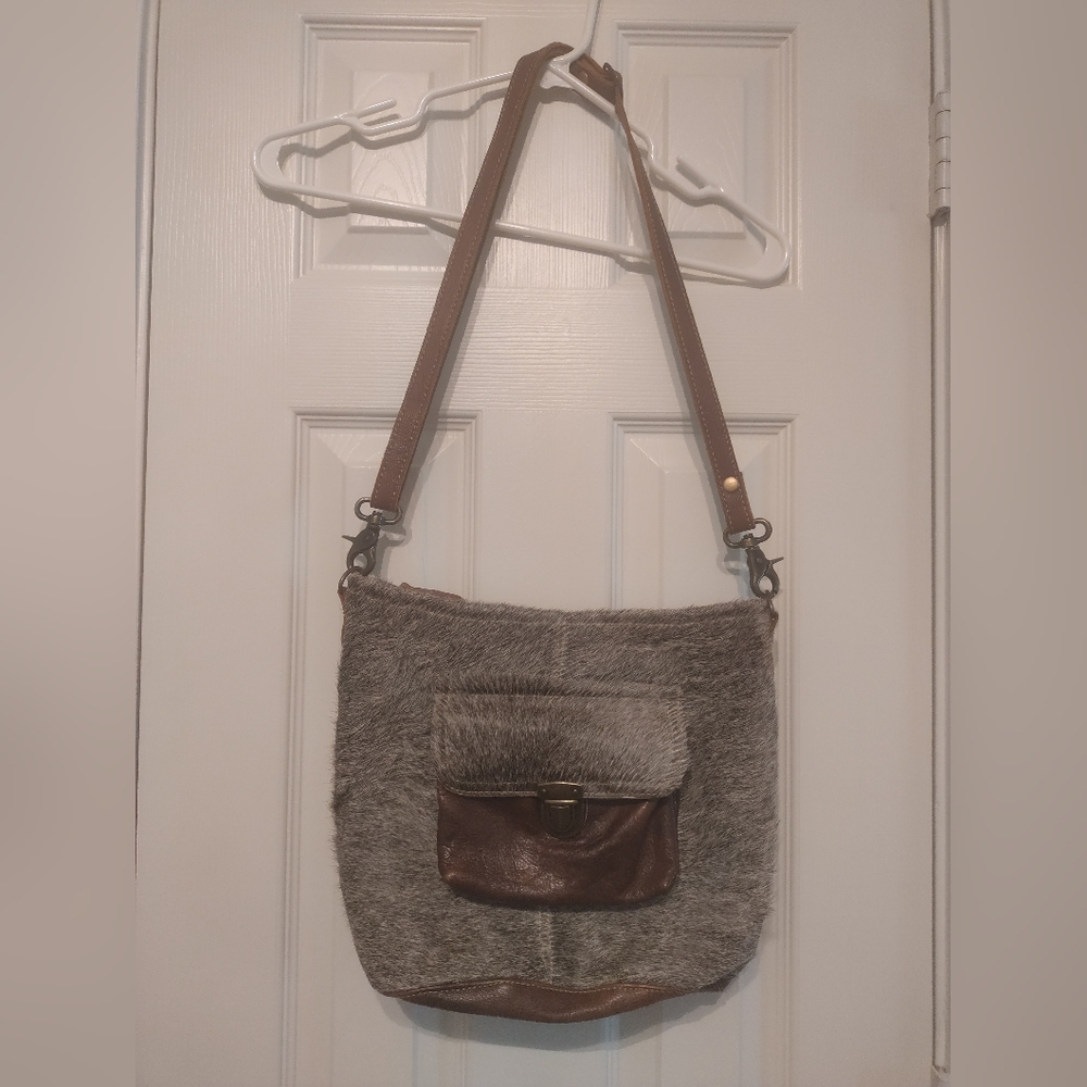 Myra Bag Brown And Gray Hairon Women's Shoulder/Crossbody